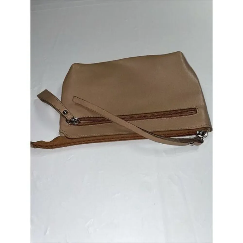Valentina Leather Wristlet, Tan Made in‎ Italy 8x6